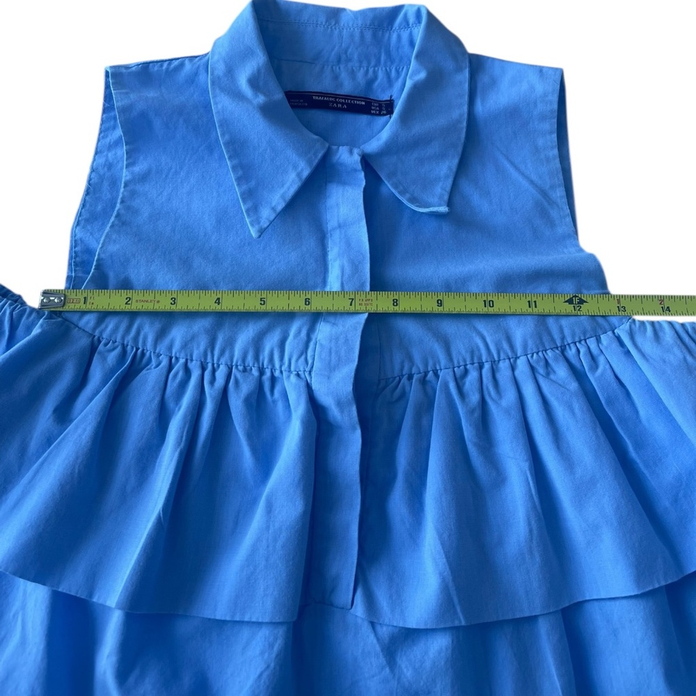 Zara blue ruffle button up off the shoulder top women's Size Small - Picture 9 of 12